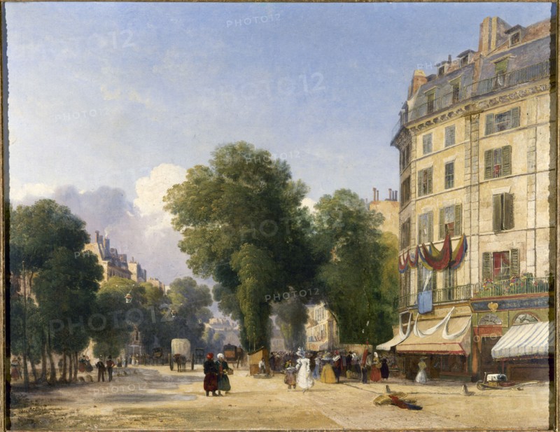 Boulevard des Capucines, at the end of rue de la Paix, 1834.