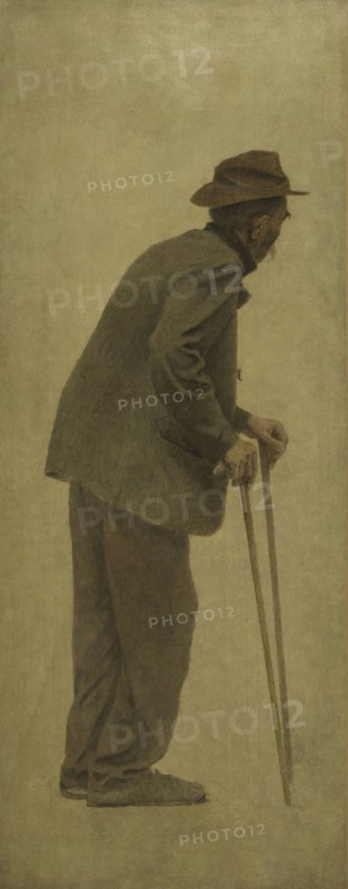 La Bouchée de pain : vieil homme s'appuyant sur des cannes, c.1904.