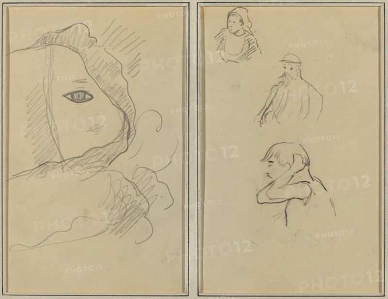 Eye and Part of Face; A Breton Woman and Two Men [recto], 1884-1888.