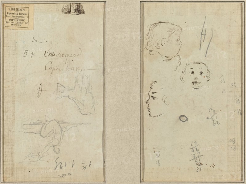 Seated Figure and a Cow; Three Studies of a Child's Head, 1884-1888.
