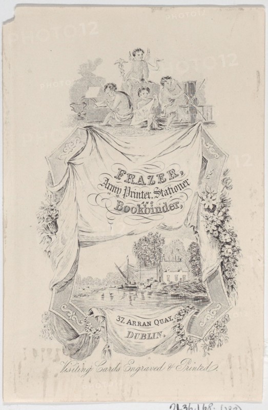 Trade card for Frazer, Army Printer, Stationer and Bookbinder, 19th century.