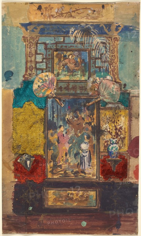 Stage Set Consisting Of Painted Panels, Fabrics, And Fans, 1870/1890.