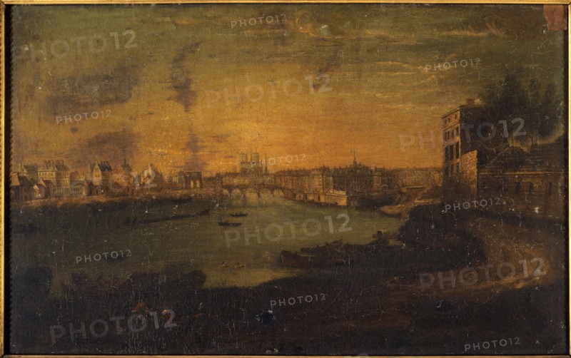 View of ile Saint-Louis and ile de la Cite, from the tip of Arsenal, c1750.