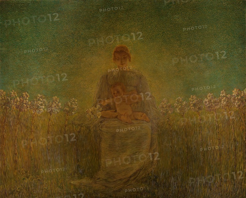 Madonna dei gigli (Madonna of the lilies), 1893-1894. Found in the collection of the Galleria d'arte moderna, Milano.