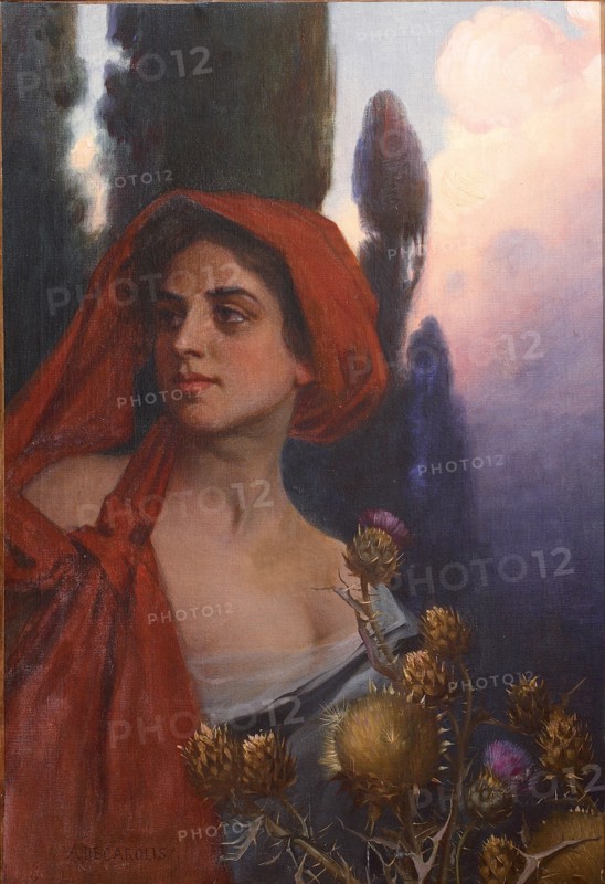Donna con foulard rosso (Woman with red scarf), 1902. Creator: De Carolis, Adolfo (1874-1928).
