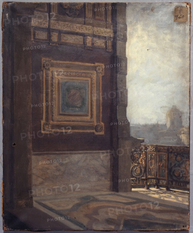 Balcony at the end of the small gallery in the Louvre in 1872.