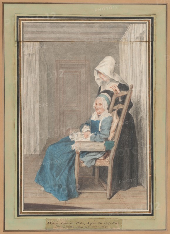 Marie Louise Petit at the Age of 105, with Her Young Nurse, 1765.
