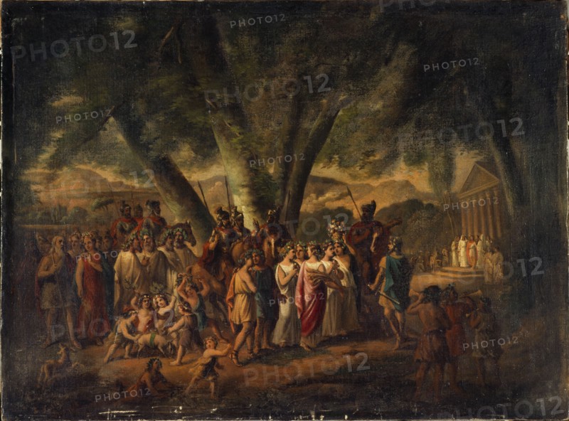 Ancient subject: procession heading towards a temple, 1866.