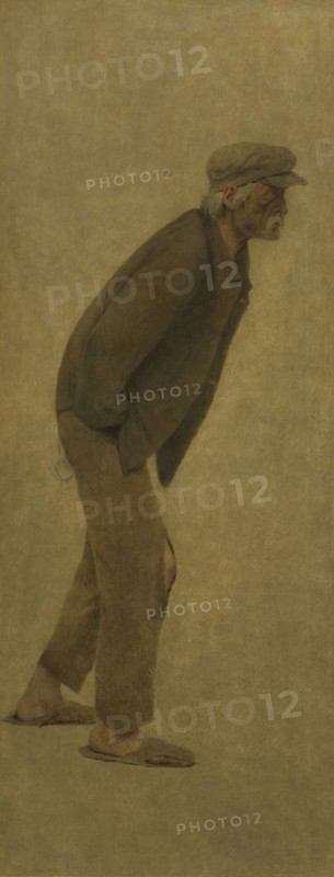 La Bouchée de pain : homme courbé en avant, mains dans les poches, c.1904.