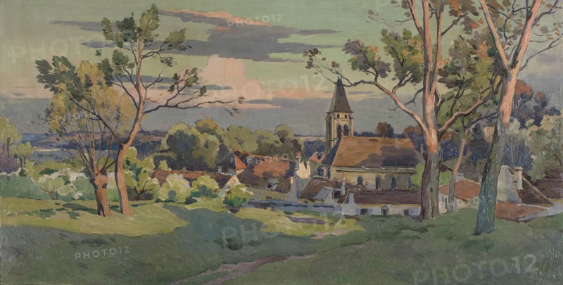 Sketch for the town hall in Thiais: village with a church, c1902.