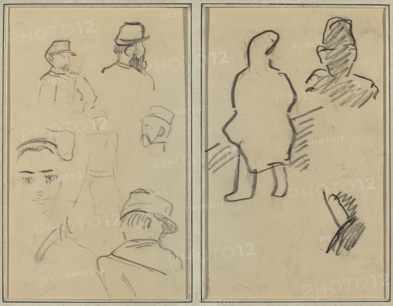 Five Studies of Soldiers and a Woman's Face; Two Figures [recto], 1884-1888.