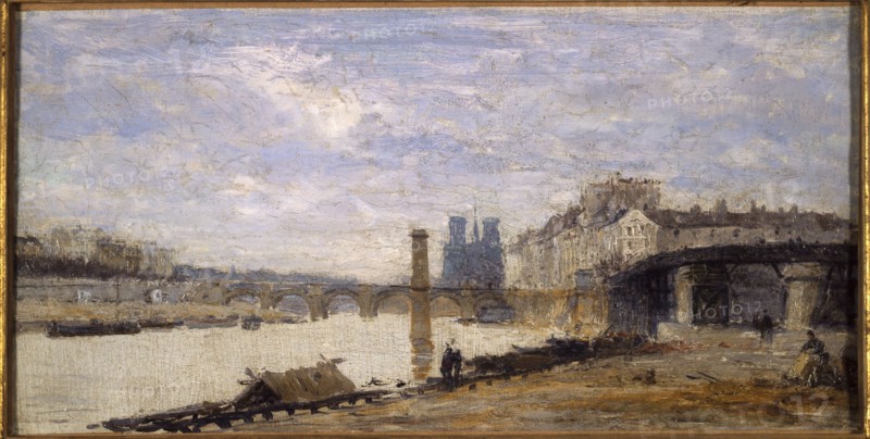 Pont de la Tournelle, the Ile Saint-Louis and pier, seen from Ile Louviers, c1877.