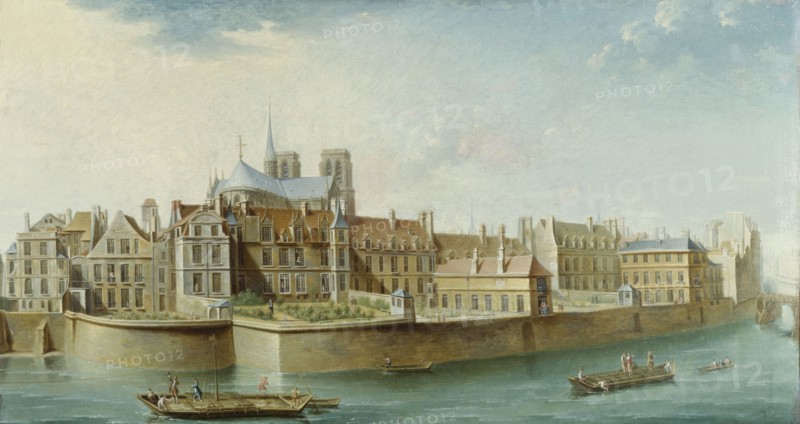 Cloisters of Notre-Dame, seen from Ile Saint Louis (Quai d'Orleans), 1753.