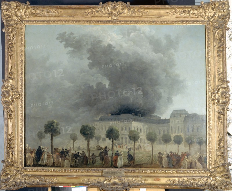 L'incendie de l'Opéra, vu des jardins du Palais-Royal, le 8 juin 1781, c1781.