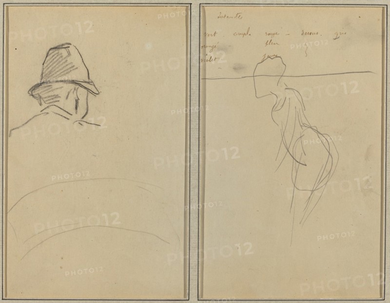 A Head of Man with Hat, Seen from Behind; A Standing Woman [recto], 1884-1888.