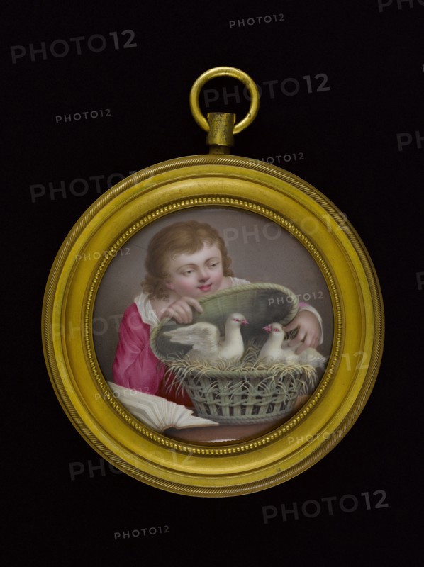 Jeune garçon tenant un panier enfermant deux pigeons, between 1770 and 1790.