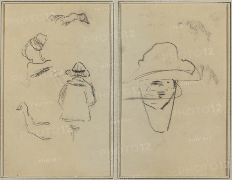Two Breton Figures and Studies of Two Geese; Man Wearing Hat [verso], 1884-1888.