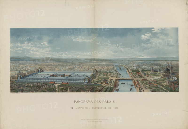 Panoramic view of the Exposition Universelle of 1878 in Paris, 1878. Private Collection.