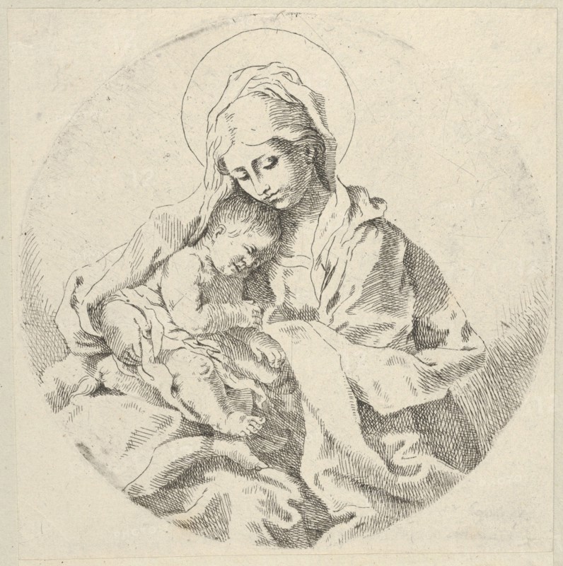 The Virgin holding the infant Christ, a circular composition, after Reni, ca. 1600-1640.
