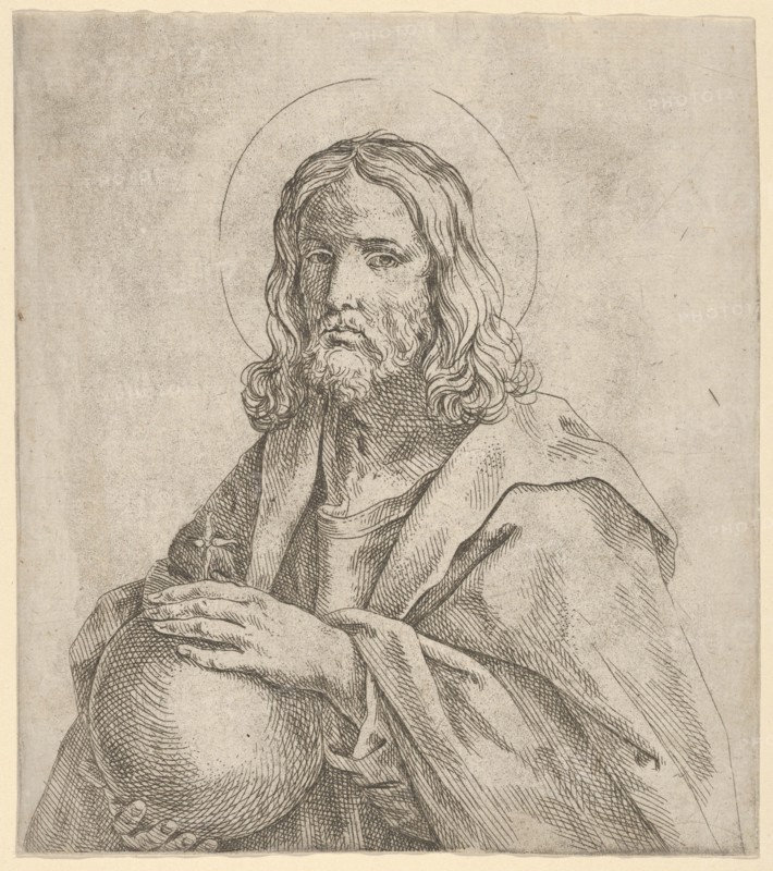 Christ seen in half-length, holding a globe surmounted by a cross, after Reni, 1600-1680.