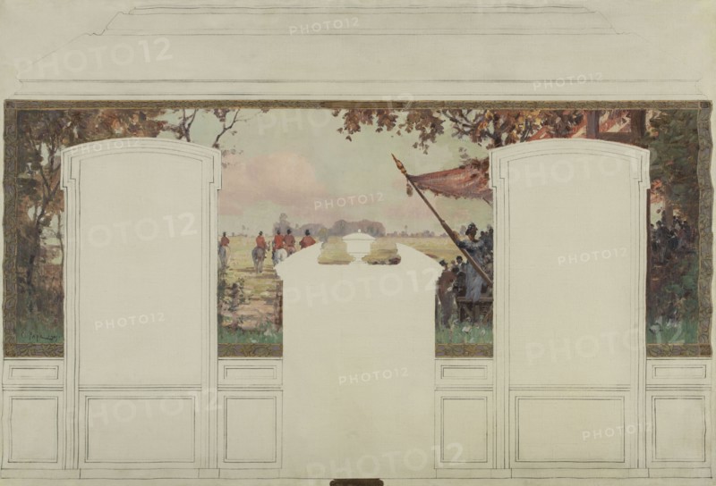 Sketch for the town hall of Fresnes: Landscape with stands and riders, 1905.