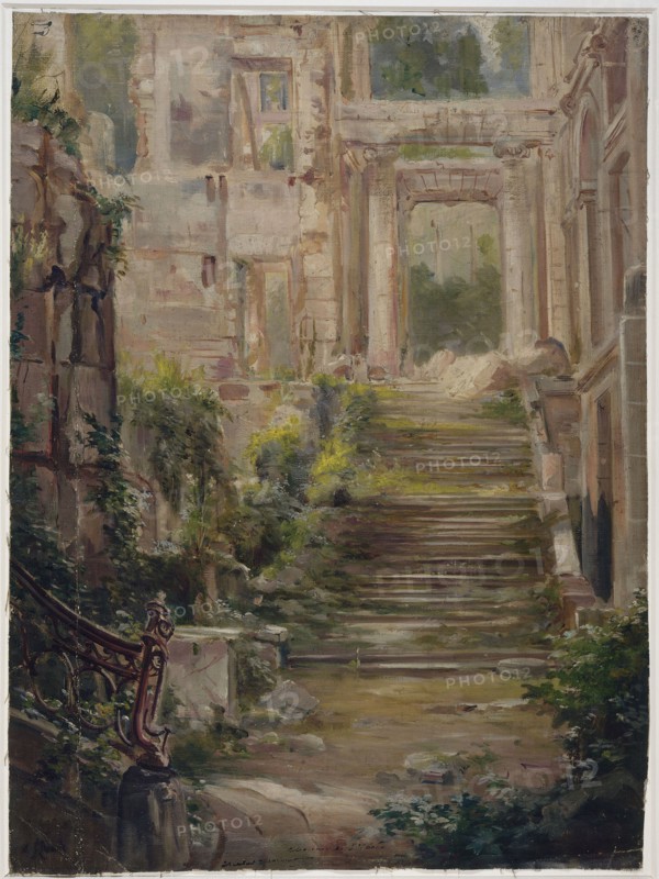 Ruins of the Château de Saint-Cloud: the staircase of honor, c1875.