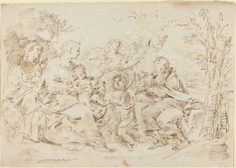 Holy Family with St. Elizabeth, St. John the Baptist, and Two Angels in a Landscape.