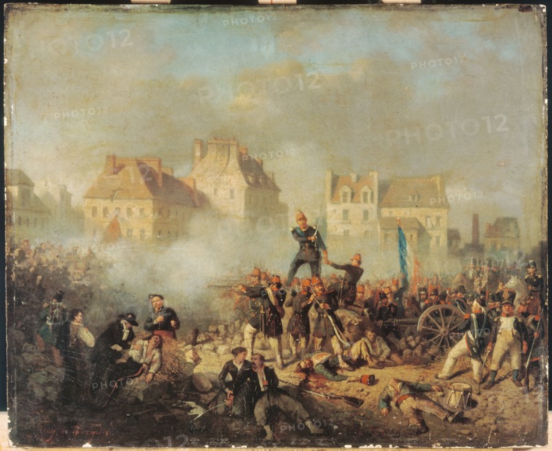 Episode of the 1848 revolution: officer commanding the men to fire, c1848.