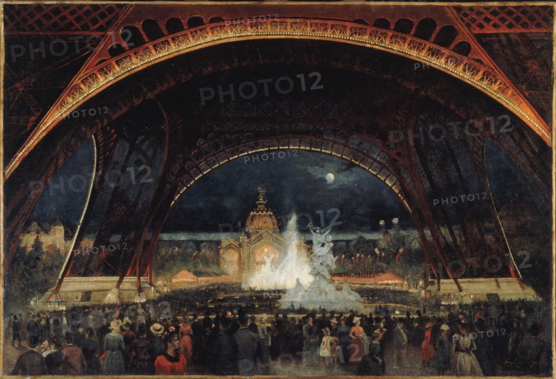 Night fete at the Universal Exhibition of 1889, under the Eiffel Tower, c1889.