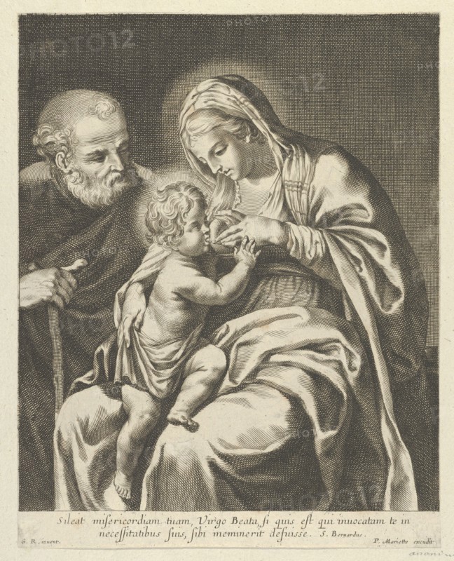 The Virgin nursing the infant Christ, Joseph at left, after Reni, ca. 1600-1700.