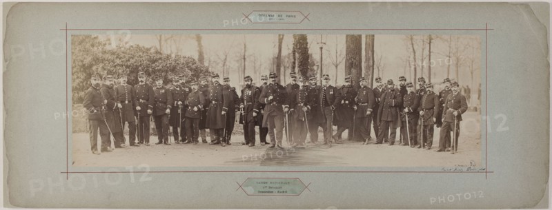 Panorama: group portrait of the 1st battalion under Commander Baré, 1870.