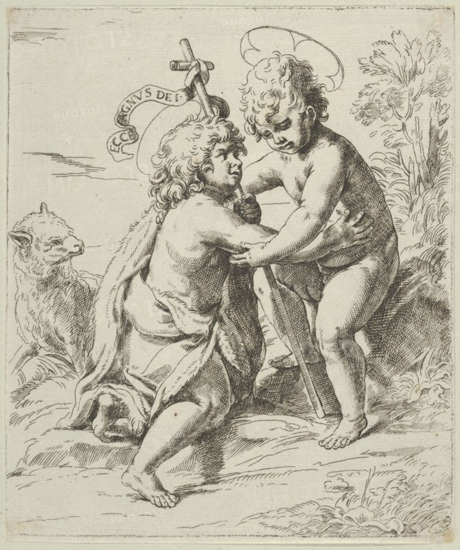 The young Saint John the Baptist kneeling before the young Christ who embraces him, ca. 1600-1640. Creator: Anon.