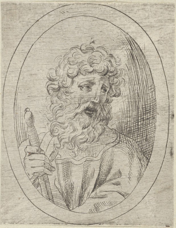 Saint Paul holding a sword, in an oval frame, from Christ, the Virgin, and Thirteen Apostles, 1600-1640.