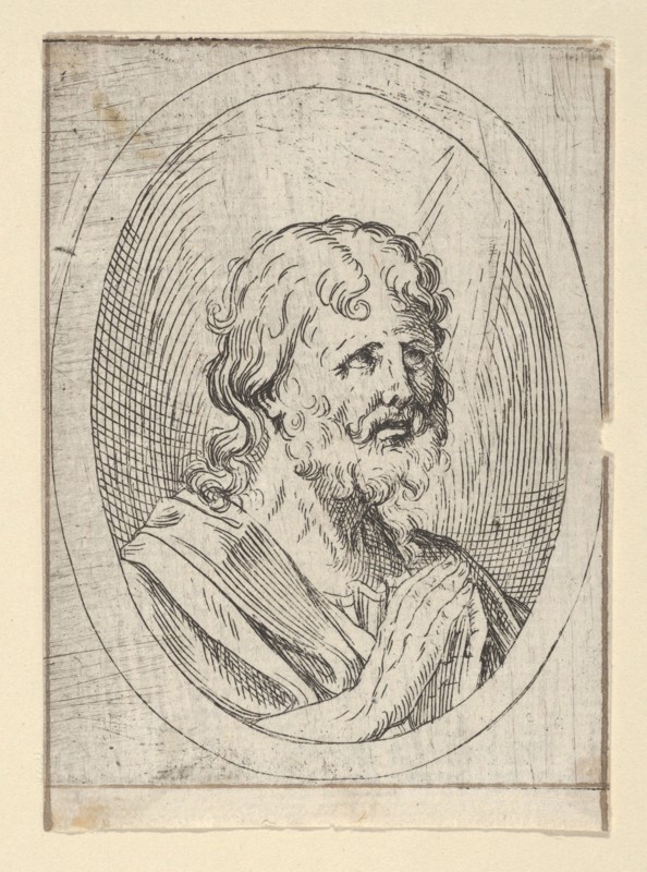 An apostle raising his eyes in prayer, in an oval frame, from Christ, the Virgin, and Thirteen Apostles, 1600-1640.