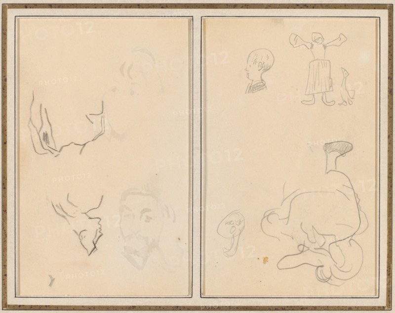 Head of a Man with a Study of His Back; Various Sketches with a Peasant Woman and a Goose [recto], 1884-1888.