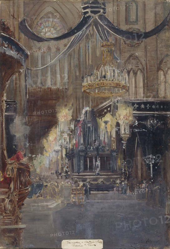 Funeral of President Félix Faure, in Notre-Dame, on February 23, 1899, c1899.