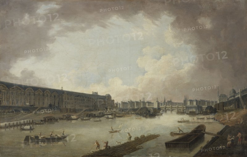 Grande Galerie, the Pont-Neuf and the Ile de la Cite, seen from the Pont Royal, c1775.