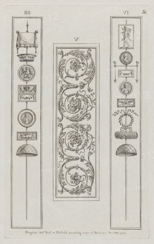 Panels of Ornament, nos. IIII-VI ("Designs for Various Ornaments," pl. 2), May 1, 1777.