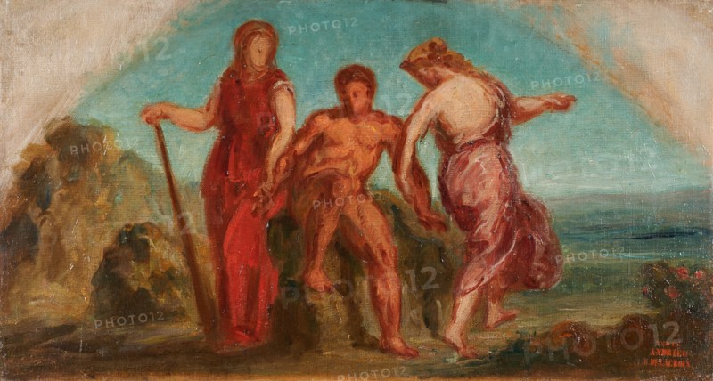 Esquisse pour le salon de la Paix de l'Hôtel de Ville de Paris : Hercule entre..., c.1852-1854. Creator: Pierre Andrieu.