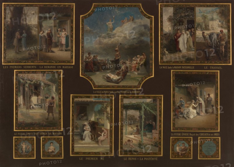Sketch for the town hall of the 19th arrondissement of the City of Paris: Evocations of marriage, 1880.