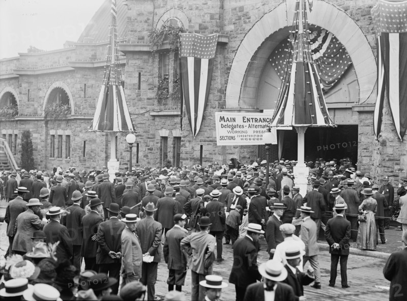 Fifth Regiment Armory, Baltimore, Maryland - Exterior Scenes During Democratic National Convention, 1912.