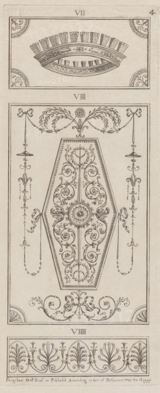 Panels of Ornament, nos. VII-VIIII ("Designs for Various Ornaments," pl. 4), May 1, 1777.