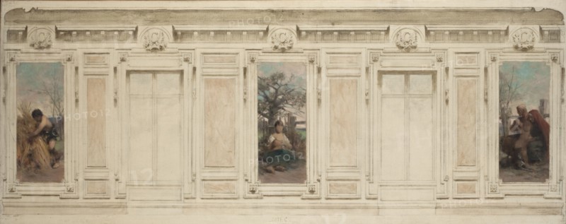 Esquisse pour la salle des mariages de la mairie de Courbevoie : botteleur, maternité, éducation, 1884.
