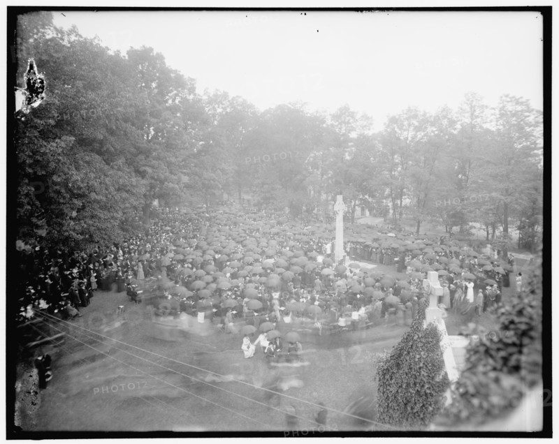 Group assembled near Peace Cross on the grounds of St. Albans, Washington, DC, between 1910 and 1920.