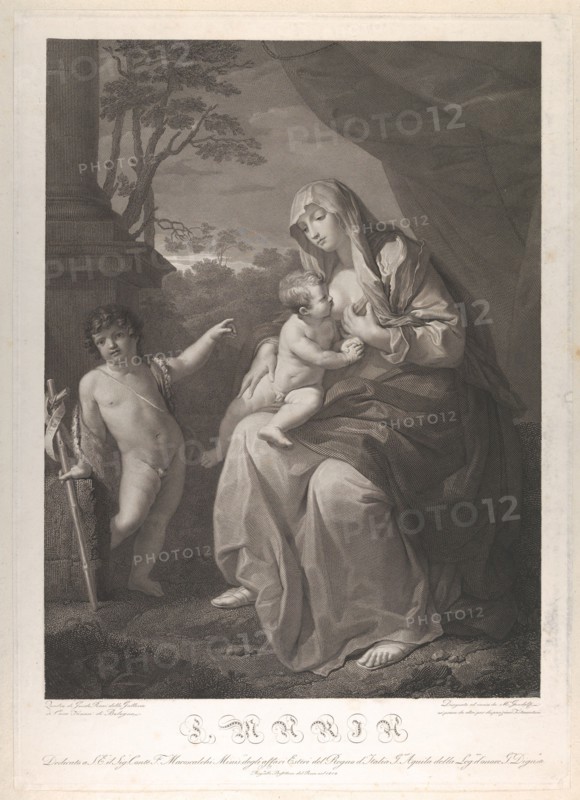 The Virgin suckling the infant Christ, the young Saint John the Baptist standing at left, after Reni, 1812.