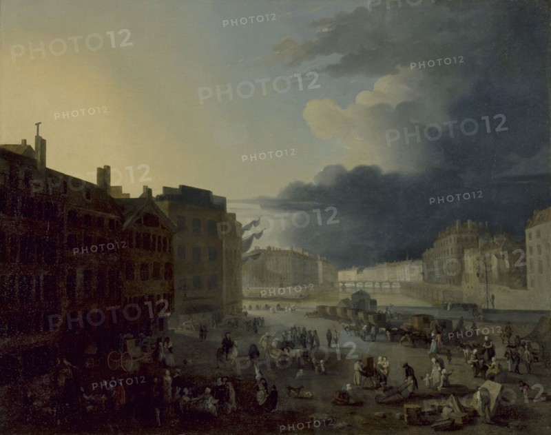 Pont Rouge and the tip of ile Saint-Louis and ile de la Cite, seen from the Port au Ble, 1791.