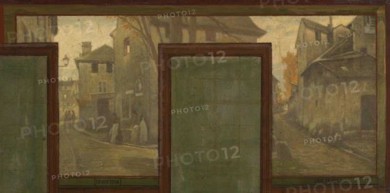 Sketch for the town hall of Vanves: Views of Vanves. Tram. Place de Vanves. Castle path. Rue Vieille Forge. Rue Falnet., 1902.