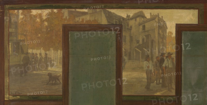 Sketch for the town hall of Vanves: Views of Vanves. Tram. Place de Vanves. Castle path. Rue Vieille Forge. Rue Falnet., 1902.
