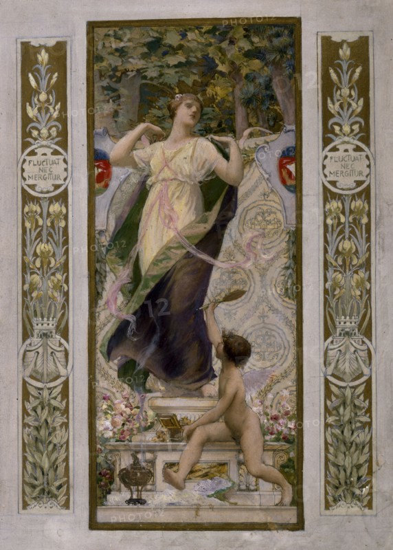 Sketch for the 'festival staircase' at the Hotel de Ville in Paris: Female toilette, c1888-1898.