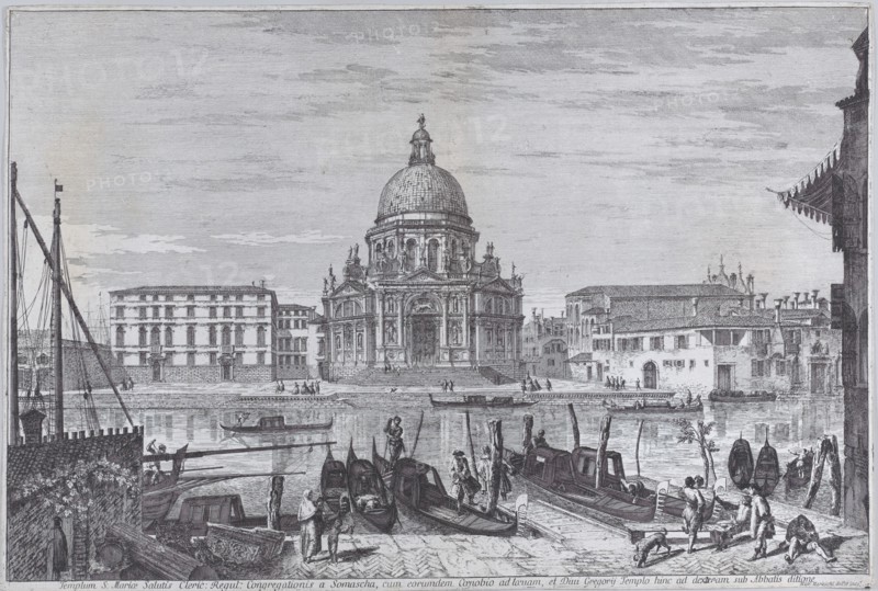 The church of Santa Maria della Salute seen across the water with gondolas in the foreground, 1741.